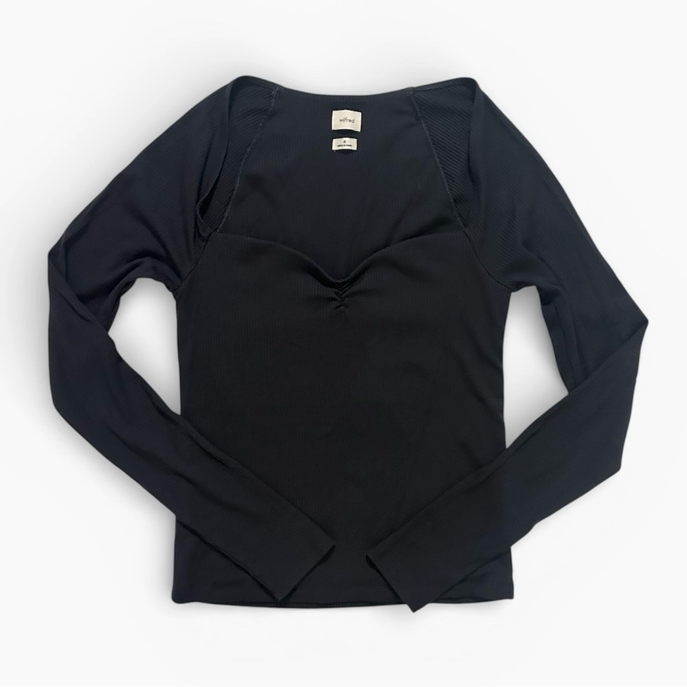 Aritzia Wilfred Ribbed Sweetheart Longsleeve Top Medium